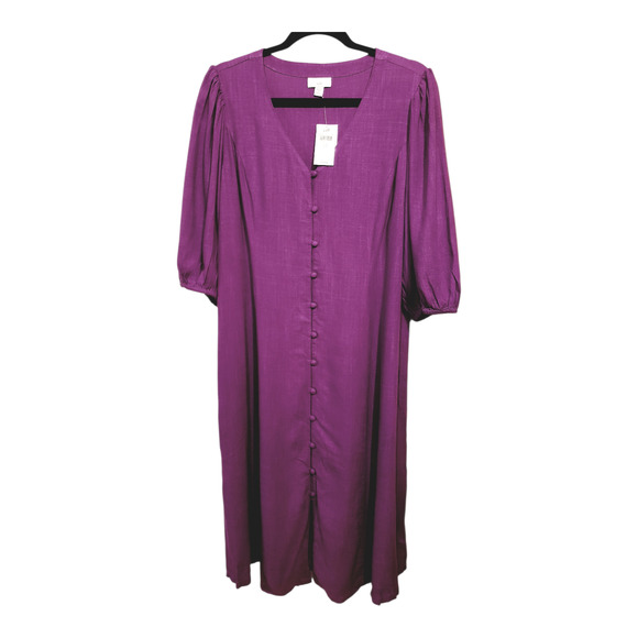 J. Jill Purple Midi Dress LP Large Short Button Front Sleeves NWT - Picture 3 of 14